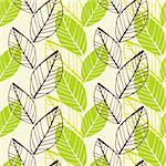 Vector seamless background with spring hand-drawn leafs