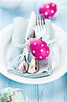 easter place setting with polka dotted easter eggs
