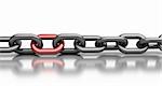 3d illustration of metal chain with one red link