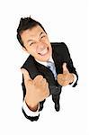 happy asian businessman with thumbs up