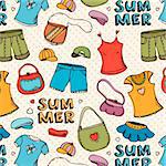 Seamless vector pattern with summer shopping accessories
