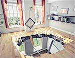 broken  floor of a residential apartment (illustrated concept)