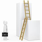 business man with briefcase stand befor ladder