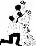 Silhouette of floral pregnant woman and man with floral background