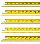 tape measure in cm, cm and inch, cm and hand, cm and span, cm and foot - vector illustration