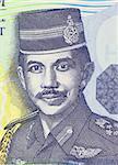 Hassanal Bolkiah (born 1946) on 1 Ringgit 2008 Banknote from Brunei. 29th Sultan of Brunei.