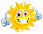 A sun cartoon mascot giving a double thumbs up