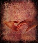 Touching hands over grunge background