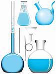 A set of chemical retorts and flasks. Vector illustration.