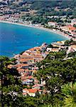 Adriatic town of Baska vertical aerial view, Krk island, Croatia