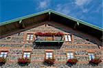 Facade Decorated With Fresh Flowers in the Bavarian Alps, Germany