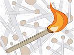 match in fire drawing, vector illustration