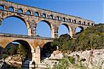 View of Pont du Gard, an old Roman aqueduct in southern France near Nimes