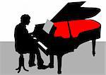 Vector drawing of a man playing piano on stage