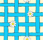 seamless daisy and blue grid pattern vector illustration