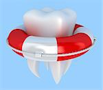 Illustration of tooth with lifebuoy on a blue background