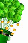St Patricks Day Leprechaun Hat with Shamrock Balloons and Gold Coins Illustration