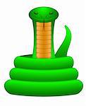 Green Snake Coiled Up Isolated on White Background Illustration