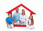 Young family with two kids in their home concept