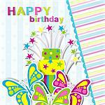 Template birthday greeting card, vector illustration