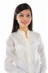 Portrait of a Pan Asian woman on white background