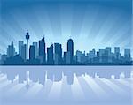 Sydney, Australia skyline illustration with reflection in water