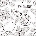 Lemonade pattern with hand-drawn lemons and mint