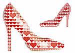 shoe love with red heart pattern, vector background