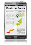 Business News on Smart Phone, isolated on white background, vector illustration