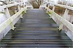 white wooden footbridge over a small river
