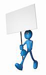 blue guy and blank banner - 3d illustration