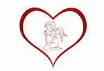 Red heart and angel on white background