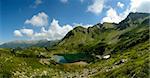 Panorama of Erdemolo lake, in the Italian Dolomites