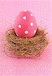 Painted pink Easter Egg in nest.