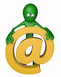 green guy is holding email alias - 3d illustration