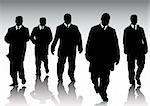 Vector graphic group of businessmen on background of crowd