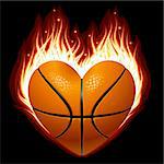 Vector basketball on fire in the shape of heart