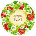 Vector strawberry circle frame. Red berry and white flower