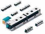 Set of detailed isometric buses