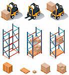 Set of detailed isometric warehouse related icons