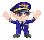 Illustration of a cute happy airplane pilot wearing sunglasses and waving