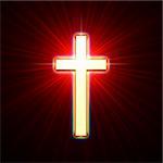 golden glowing cross over red light rays