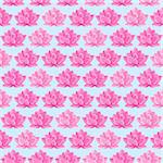 Pink Lotus Flower Seamless Pattern. Floral Texture on Light Blue Background