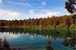 reflection of the sky and forests in the Emerald lake in Sabwatcha canyon, Canada