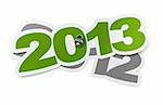 2013 - two thousand thirteen green sticker over 2012 two thousand twelve, white background with shadow and thumbtack