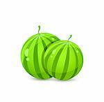 Two Juicy Whole Watermelons Isolated On White Background. Vector Icon