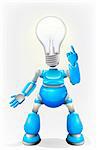 Illustration of a blue robot character with a light bulb for a head