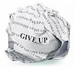 paper ball with text " give up " and clipping path on a white background