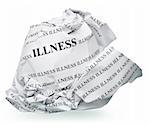 paper ball with text " illness " and clipping path on a white background