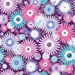 Seamless violet, pink and white-blue floral pattern with vivid flowers and translucent leaves (vector EPS 10)